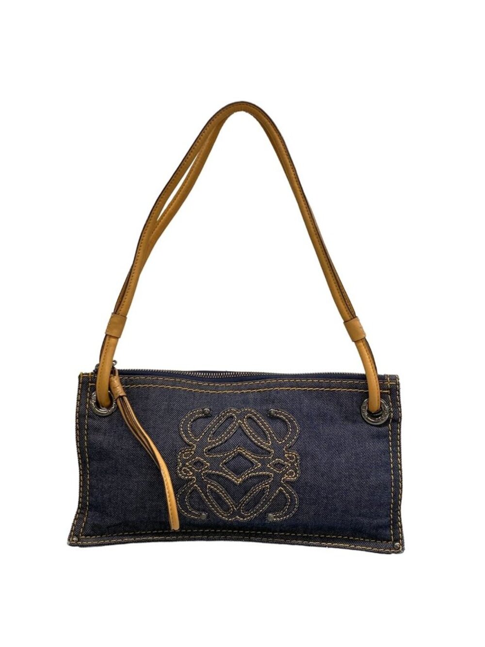 Loewe Shoulder Bag Dark Navy Beige Stitch Leather